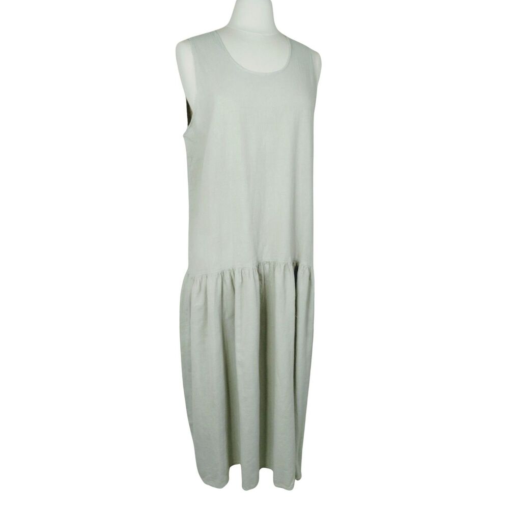 Vtg 90s Pinafore Dress by California Drawstrings Drop Waist 100% Cotton Gauze XL